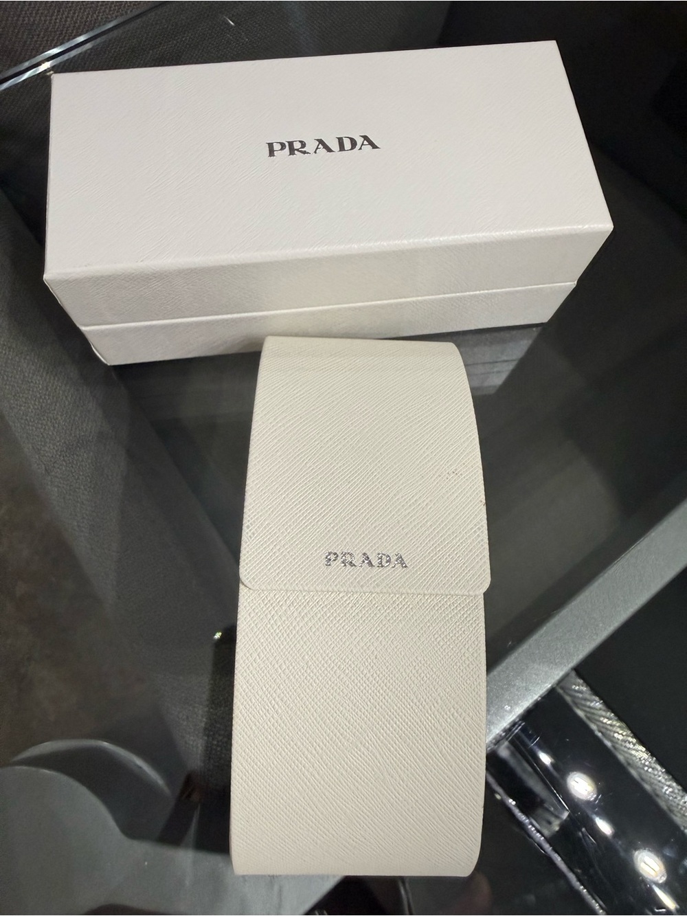 Prada Silver Frame Sunglasses with Red Side Accents - Picture 8 of 8